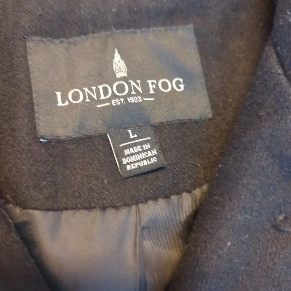 London Fog Peacoat Jacket Womens Large Black Wool Blend Pockets Lined